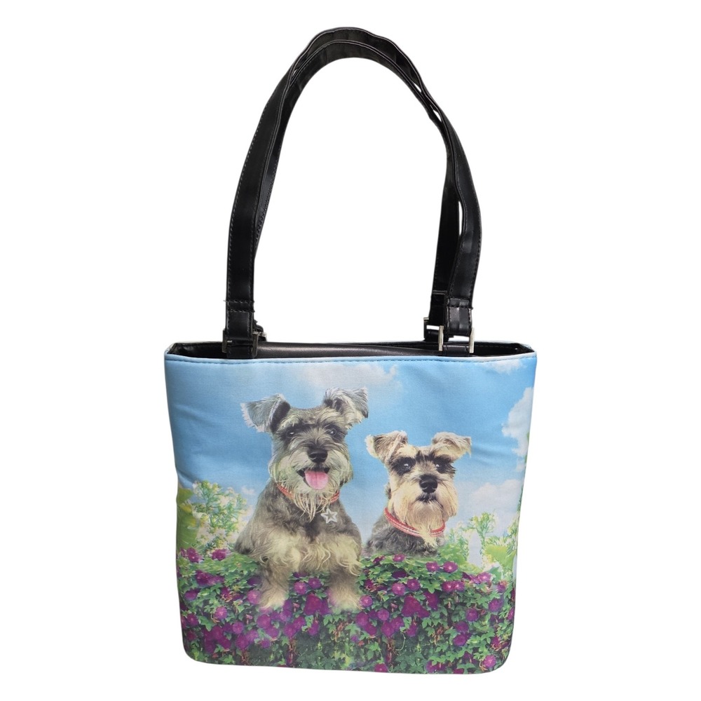 Schnauzer Dog Print Floral Shoulder Bag with Matching Wallet